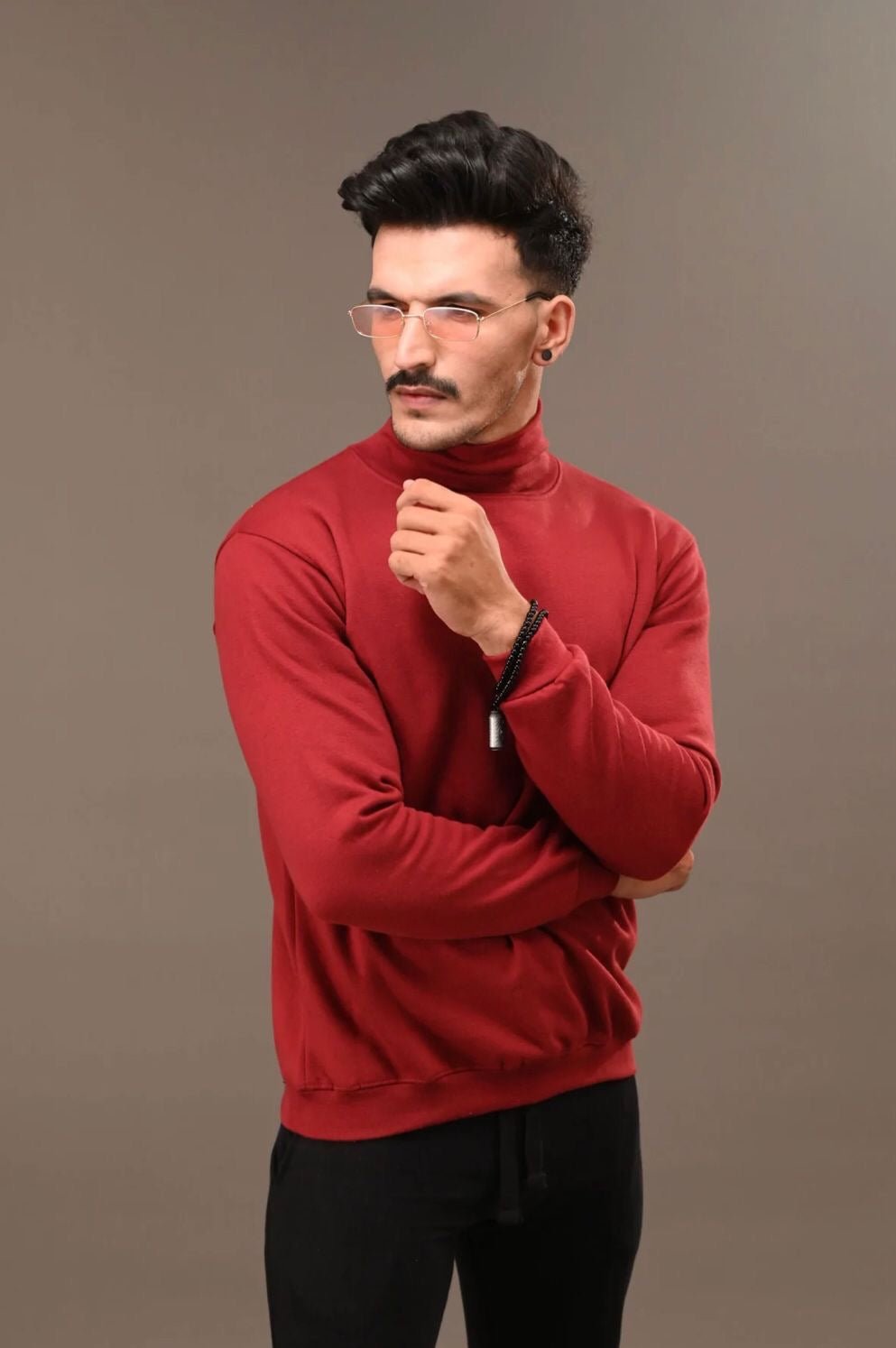 Maroon Relax Fit Basic Plain High Neck