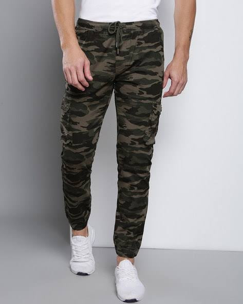 Olive Camo Print Cargo Pants